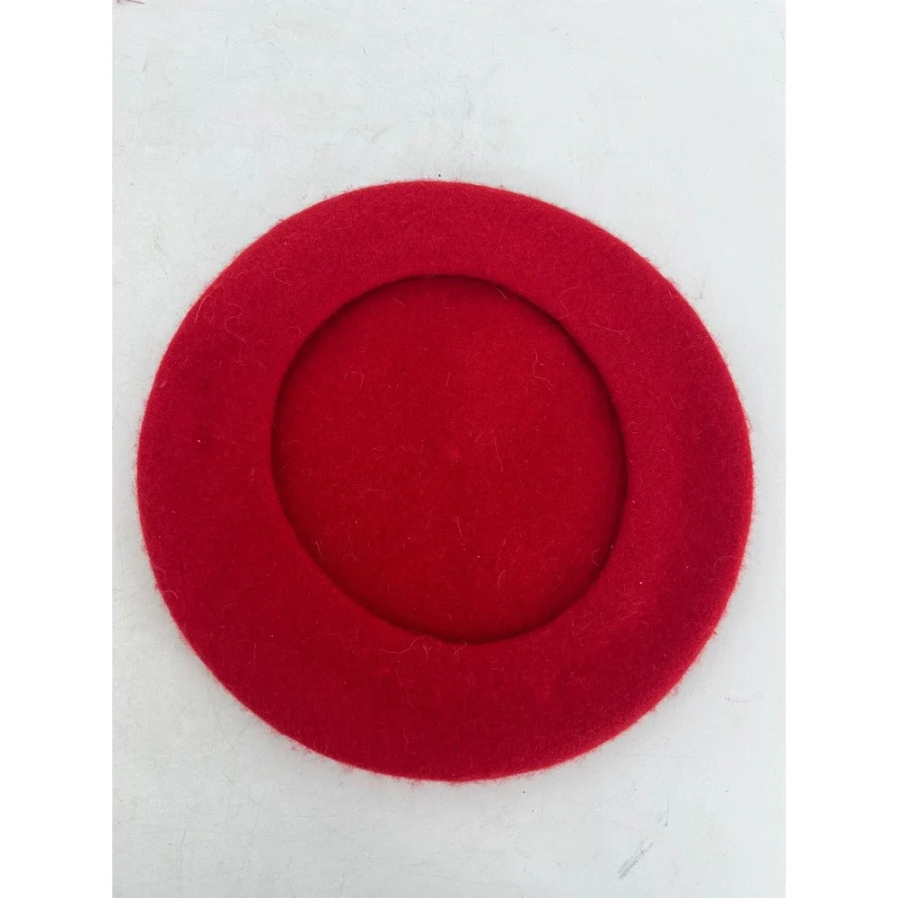 Red‎ Wool Felt Beret Parisian French Style Artist Hat Solid Red One Size
